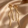 Vintage Long Rhinestone Ear Clips Without Ears Hole Earrings Temperament Crystal Pearl Clip On Earrings for Women Wedding Party