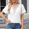 Women's Blouse Spring Summer Solid Color V-neck Folded Sleeves Ladies Top