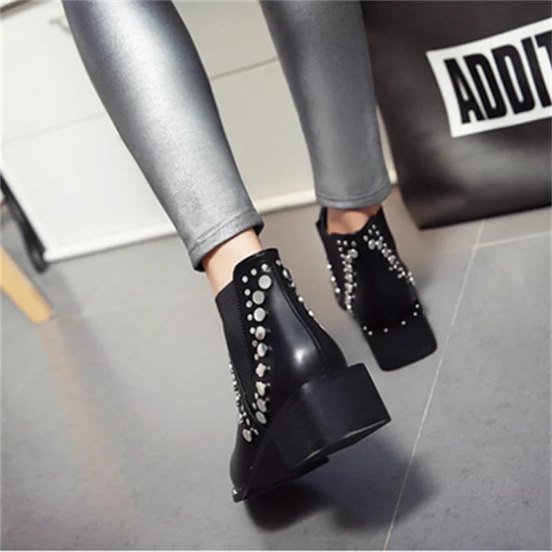Fashion Autumn Winter Woman Shoes Boots Black New Rock Pole Dance Rivet Chunky Heels Western Pointed Toe Chelsea Short Boots Trending