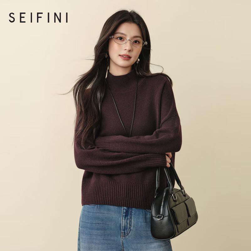 

SEIFINI Women s Half-High Collar 99% Wool Pullover Sweater L