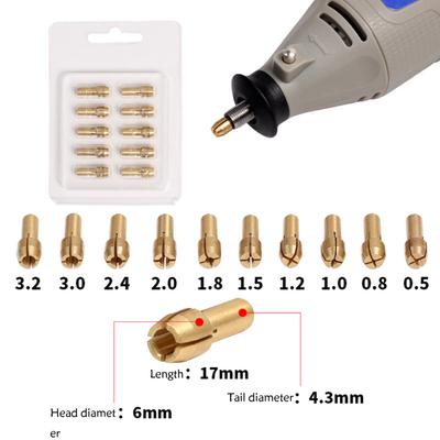 10/20 Stück Bohrfutter Adapter 0,5 mm - 3,2 mm Mini Bohrfutter für Dremel Futteradapter Mikro Spannzange Messing für Power Drehwerkzeuge