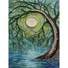 5D DIY Frameless Pearl Painting Trees and The Moon Pattern Painting Kit, Suitable for Home Living Room Bedroom and Other Wall Decoration Art Paintings