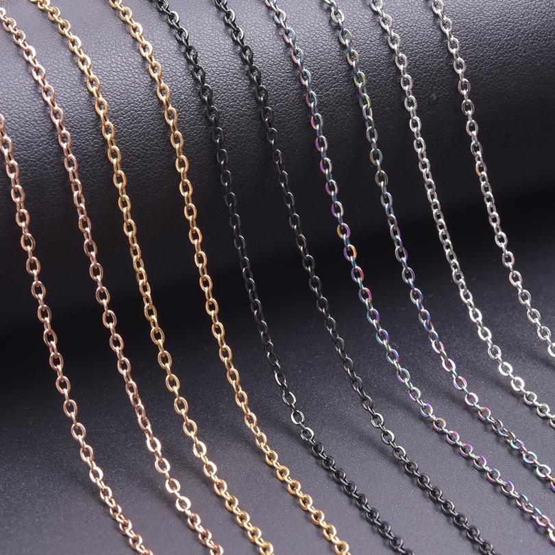 5pcs 60cm Long Chain For Jewelry Making Supplies Rainbow/Silver/Gold Color Stainless Steel O Chains Around Neck Necklac DIY Bulk