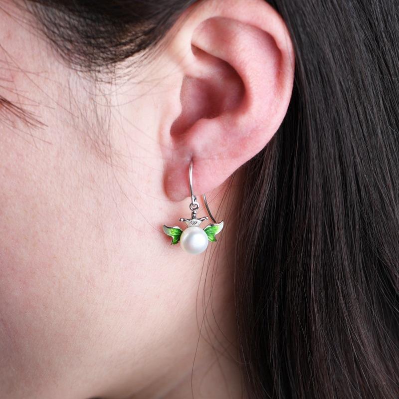 Vintage Enamel Earrings Women's Fashion Cloisonne Pearl Butterfly Fresh Earrings