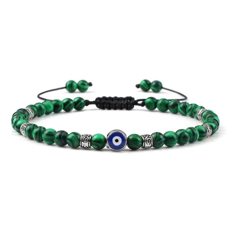 Bracciale Occhio Maligno 4mm Perline di Pietra Lavica Nera Opaca Naturale Bracciale Intrecciato Fatto a Mano per Uomo Donna Yoga Reiki Gioiello Regolabile