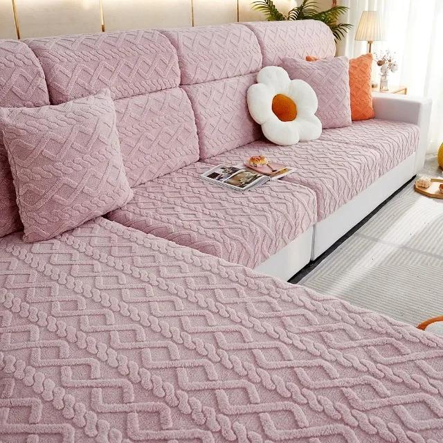 Luxury Thick Sofa Cushion Covers Solid Colors Stretch Sofa Covers Jacquard Spandex Sofa Couch Slipcovers Living Room Warm Winter