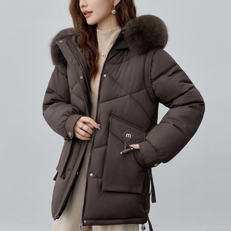 Rukávy Odnímatelné Módní Dámské Parky Zimní Kabáty s Kapucí Límec z Umělé Kožešiny Hřejivé Svrchní Oblečení Dámské Bundy