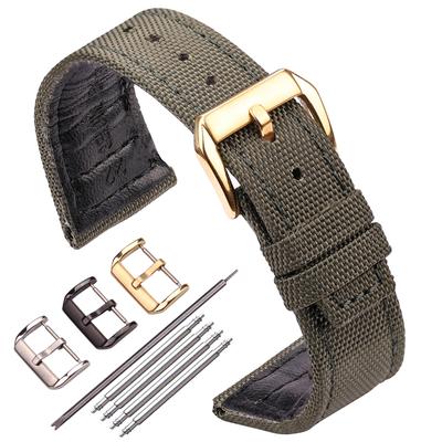 Correa de reloj Negro Verde Azul Pulsera Nylon Lona Forro de cuero Correa de reloj 20mm 21mm 22mm Deportiva Cómoda Correa de reloj con hebilla de pasador