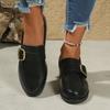 43 Plus Size Metal Buckle Small Leather Shoes Women's 2025 Autumn New Thick Heel Low Top