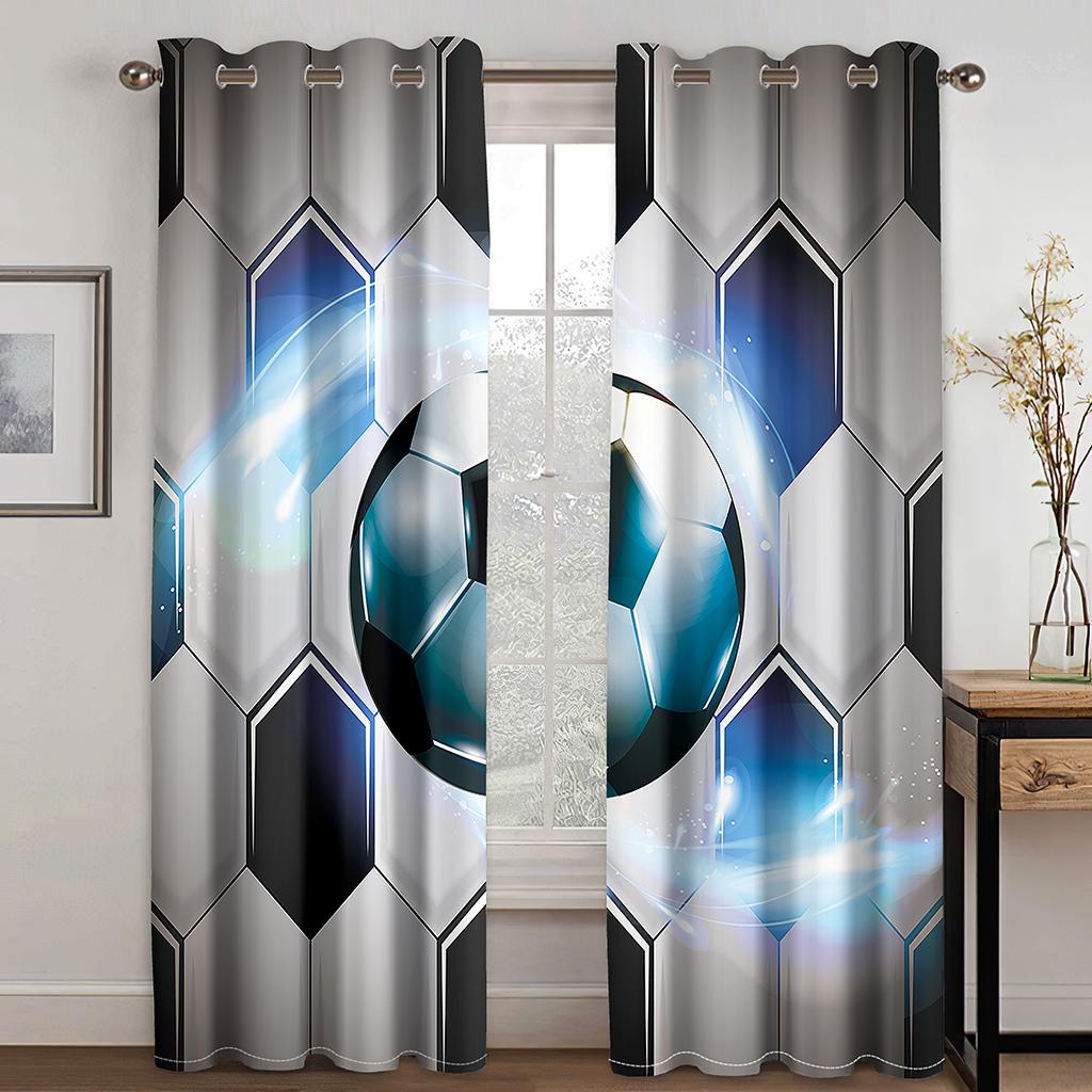 3D Fotbollsgardin Sportserie Barnrumsinredning Flamma Fotboll Passform Vardagsrum Sovrum Kök Balkong Fönsterdekor 2 st
