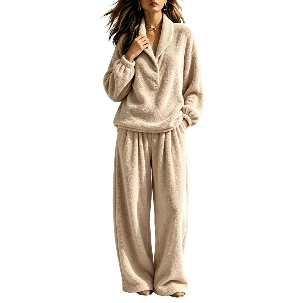 Women's Fall Winter Two-Piece Set Thick Warm Loose Fit Casual Loungewear