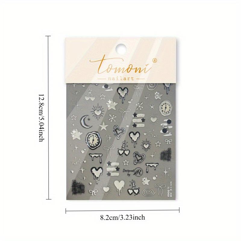 1Pc Metallic Dark Wind Star Moon Heartbeat Nail Art Decorative Paper