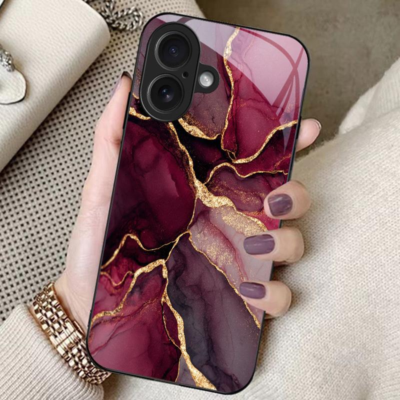 Wine red gold foil marble pattern phone case suitable for iPhone 17 16 15 14 13 12 11 Pro/Max/Plus shockproof back cover iPhone 17PRO