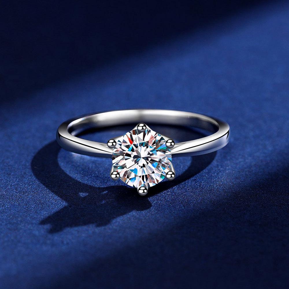 Classic One Carat Moissanite S925 Sterling Silver Ring: Elegant Proposal or Wedding Gift for Her