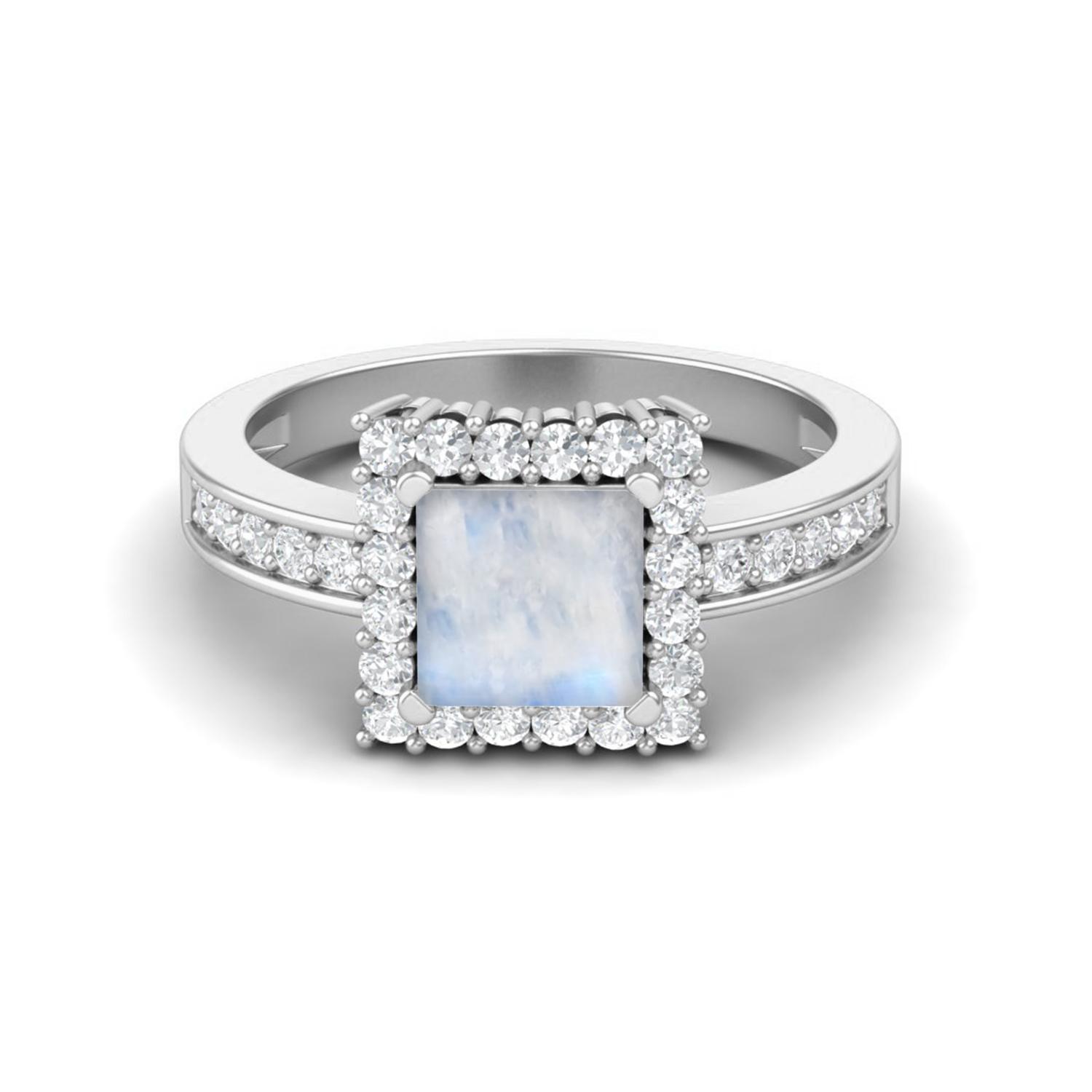 6 MM Square Cut Moonstone Gemstone Solitaire Accent 925 Sterling Silver Women Wedding Ring 8 белый