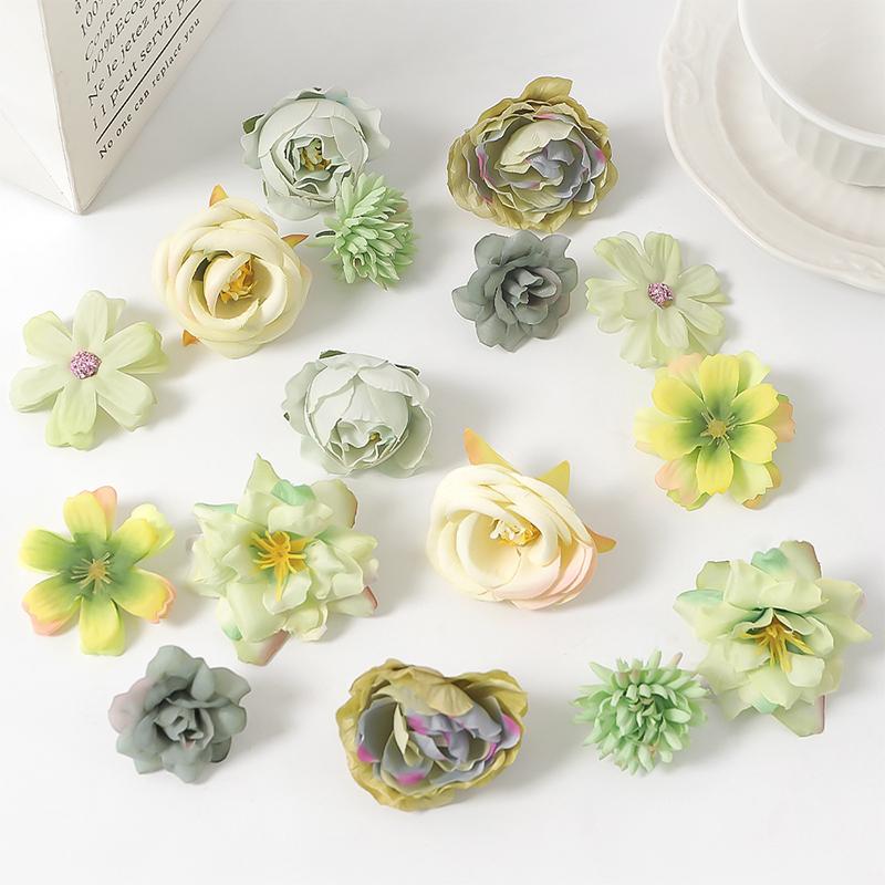 24Pcs 4.5cm Artificial Rose Mixed Silk Flower Head Bulk Craft Wreath Wedding Bridal Baby Shower Home Party Decor DIY Cake Decor