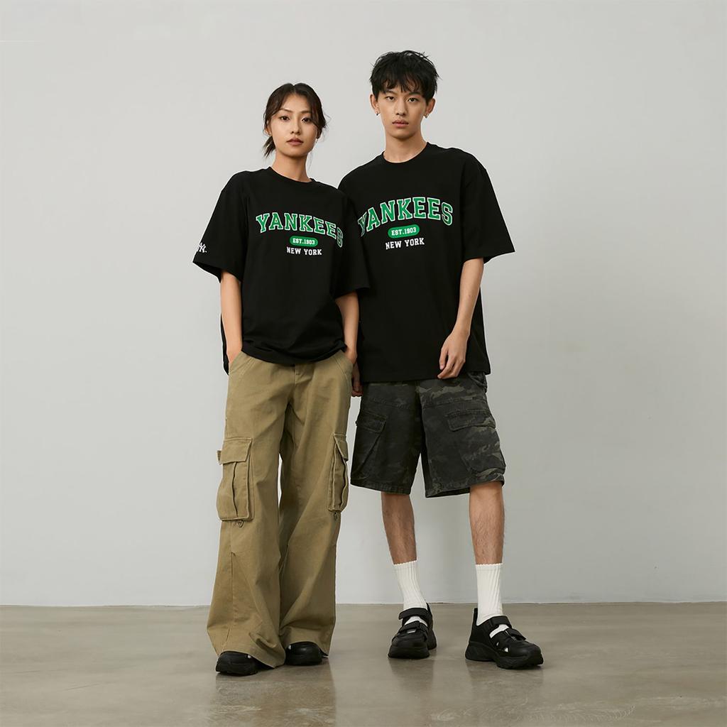 MLB College Style Series T Shirts Unisex Black Crew Neck Moderate Straight Fit 3ATSV0243-50BKS