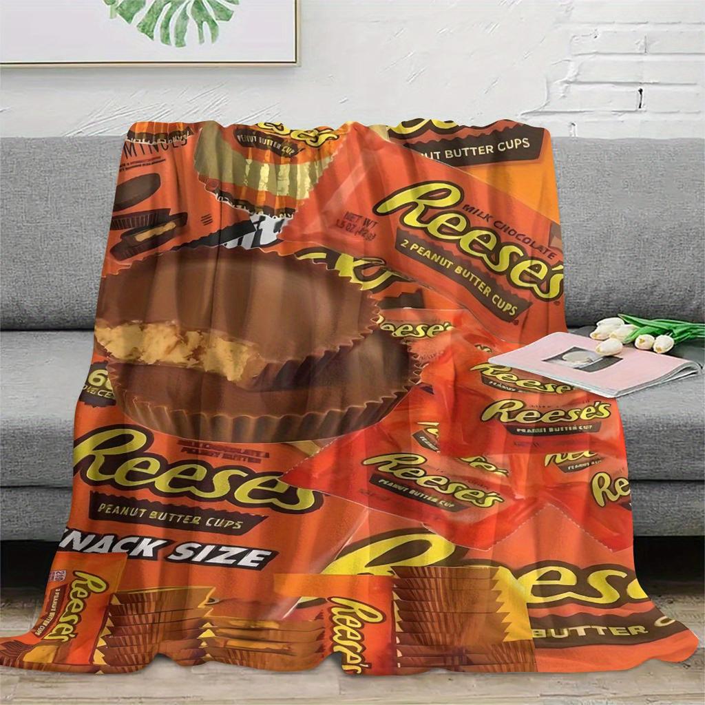 Reese's Peanut Butter Cups Blanket - Sweet Candy Design, Perfect for Couch Snuggles & Bedroom Decor