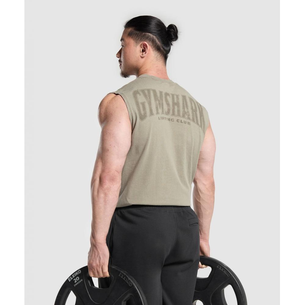 Gymshark Heritage Washed Cut Off Tank Utility Green Acid Wash Small Ball A5a9p Ecv4