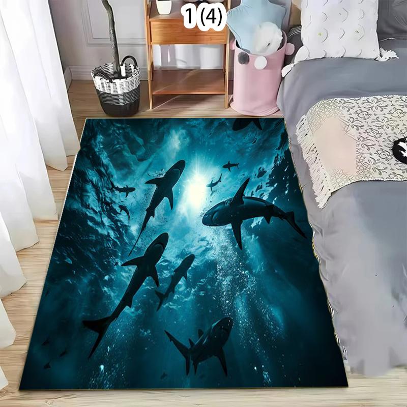 

Реалистичная сцена с акулой под водой Ковер Динамичный Морской Стиль Нескользящий Коврик для Пола для Гостиных Зон Отдыха 40x60cm