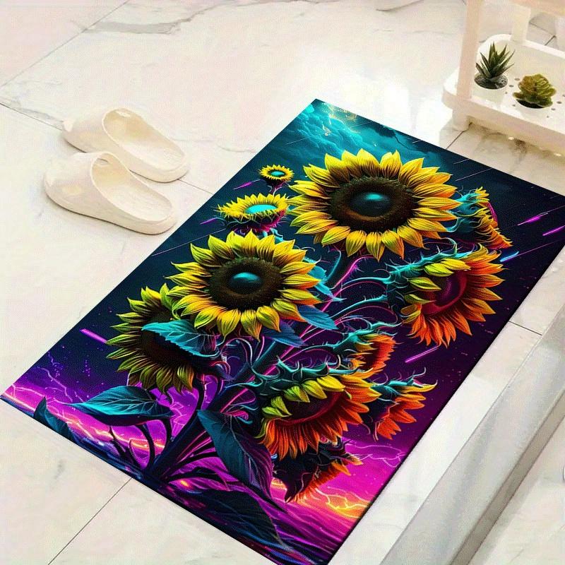 1pc Sunflower Print, Design Indoor Area Rug - Soft, Anti-Slip, and Durable Gaming Room Decor for Bedroom, Living Room