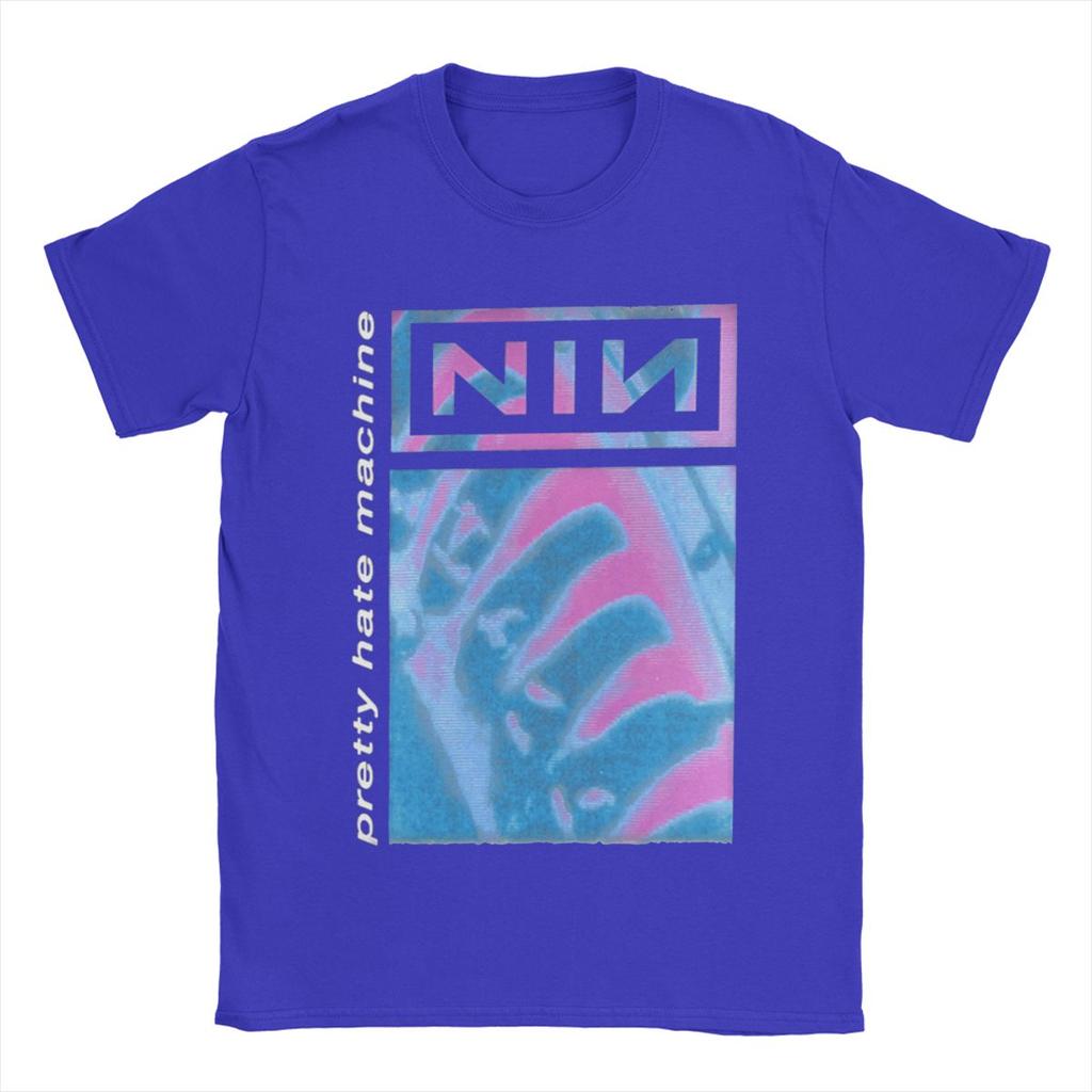 Blue And Purple NIN Nine Inch Nails T-Shirts for Men Funny Pure Cotton Tees Crewneck Short Sleeve T Shirt Adult Clothes