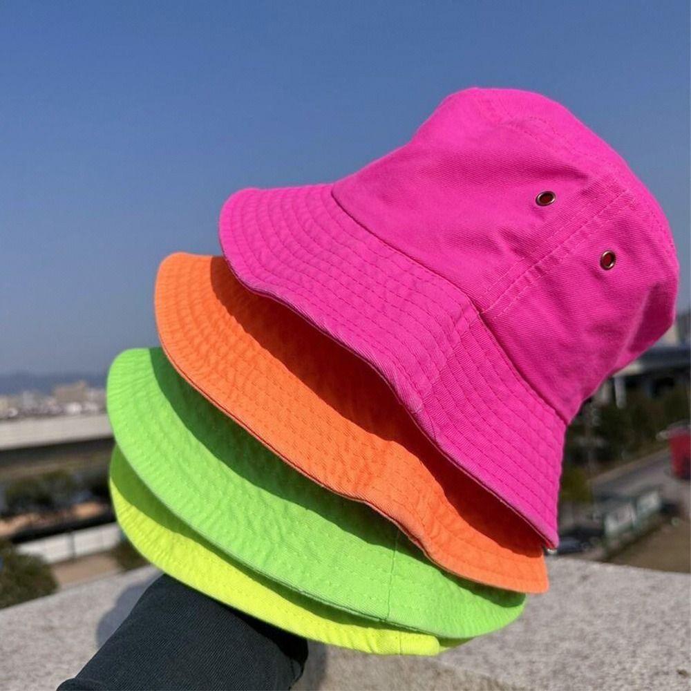 

UV Protection Bucket Hat Fluorescent Color Beach Cap Summer Sunshade Hat Men Women