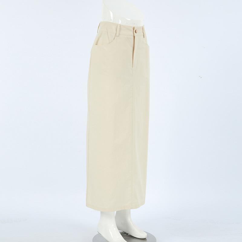 Autumn and Winter Elegant Solid Color Fashion Women's Skirt Slim Fit High Waist All-match Pocket Slit Skirt for Women