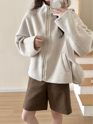 Women's Petite Double-Sided Wool Coat, Short Style with Zipper, New High-End 2025 Autumn/Winter Collection