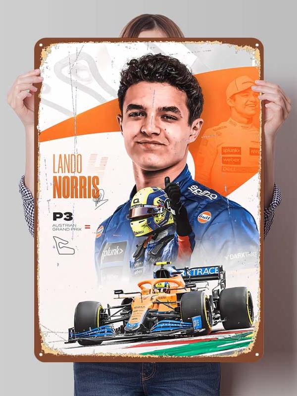 Lando Norris Racer Posters F1 Racing Metal Signs Gaming Room Decoration Custom Tin Plates for Wall Art Decoration Retro Decor