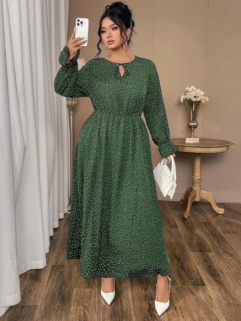 European Style Plus Size Women's Polka Dot Long Sleeve Dress 2025