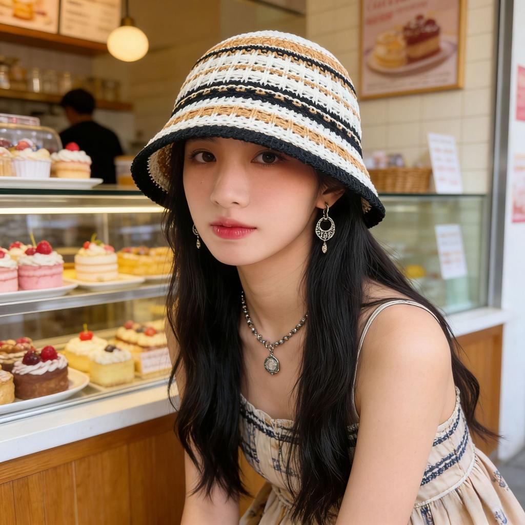 New bucket hat women's summer sunshade sunscreen straw woven basin hat versatile face small wide brim woven hat