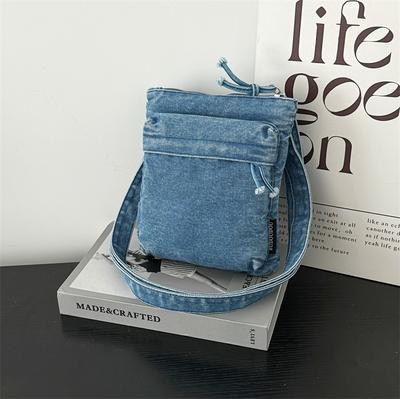 Mini sac à main tendance pour téléphone portable en denim lavé, sac bandoulière messager en denim simple