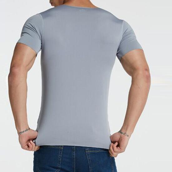 Men's Ice Silk T-Shirts Casual Short Sleeve Sports Tee Summer Breathable Moisture V-Neck Undershirt Top