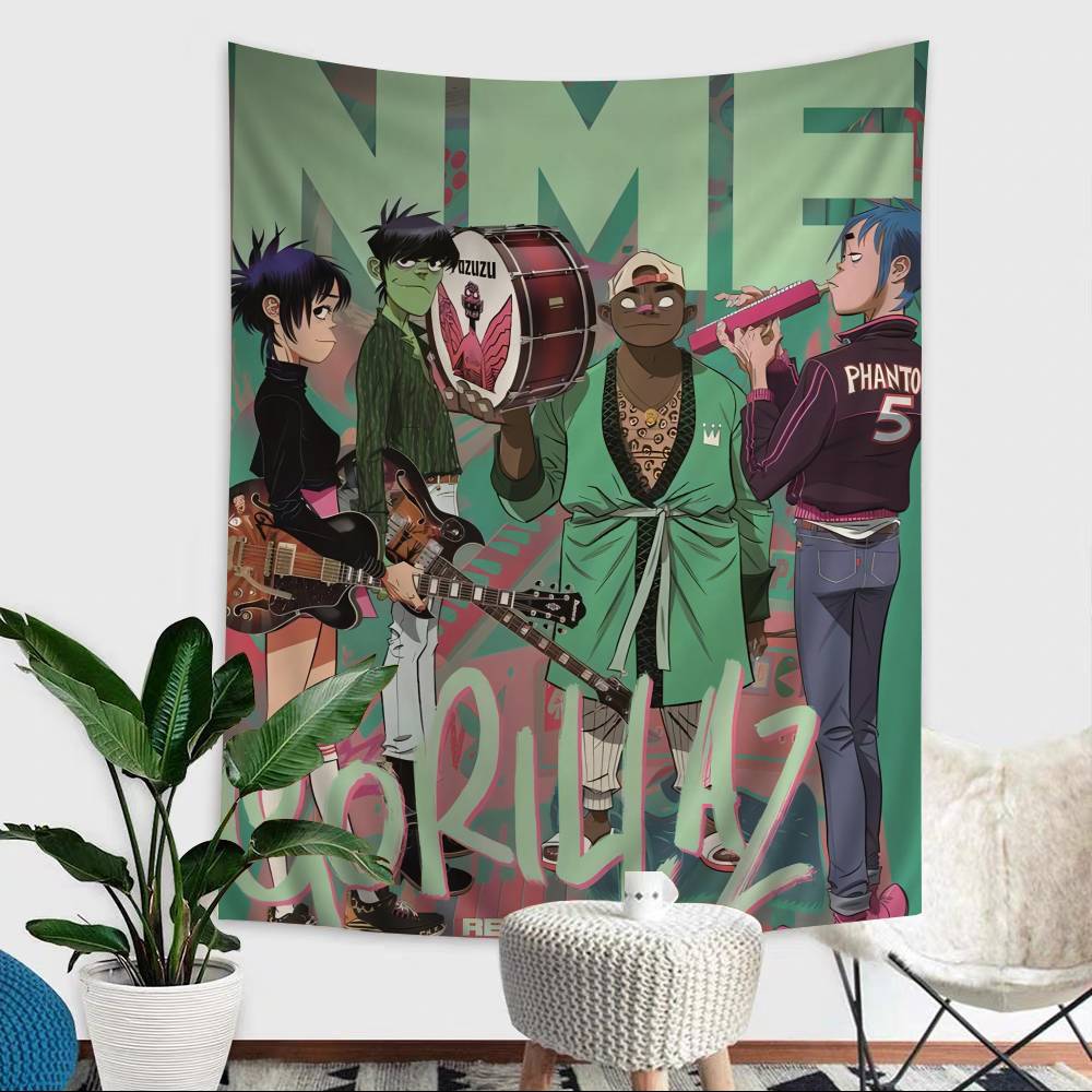 Retro Gorillaz Poster Musikdrucke Gedruckte Große Wandteppiche Hängend Tarot Hippie Wandteppiche Schlafsaal Günstig Hippie Wandbehang