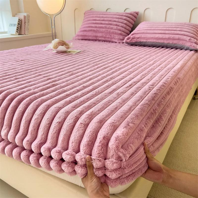 Thicken Bedsheet for Winter Bedcover Fluffy Plush Elastic Mattress Cover Fluffy Fleece Bed Linens Non-slip Mattress Cover