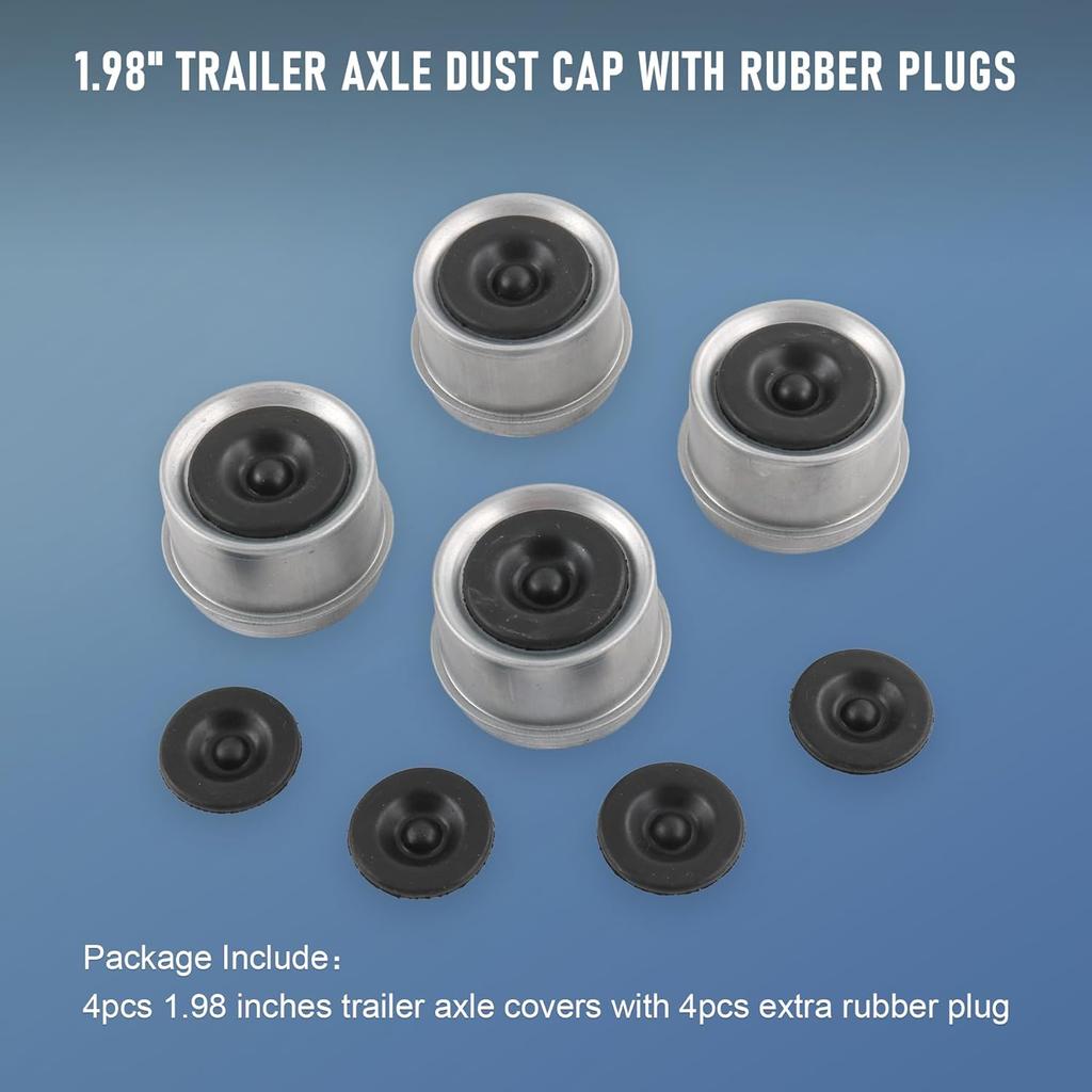4pcs 1.98" Trailer Axle Dust Cap Cup Grease Cover Hub with Extra 4 Rubber Plugs for Most 2000 to 3500 Pound Axles Dexter Trailer Dexter EZ Lube