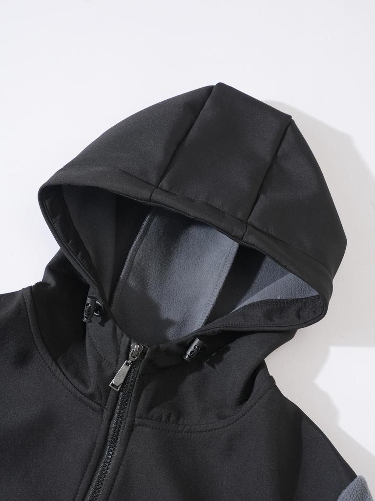 European Color Block Casual Letter Fleece Hooded Sweatshirt Jacket