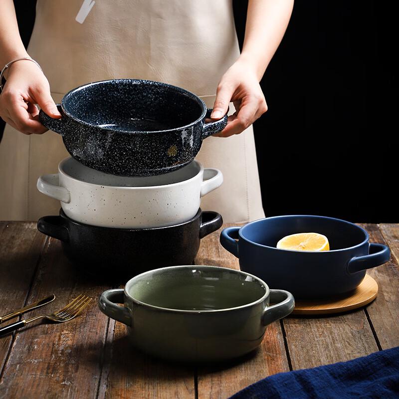 Ceramic Double-Handle Ramen Noodle Bowl with Lid