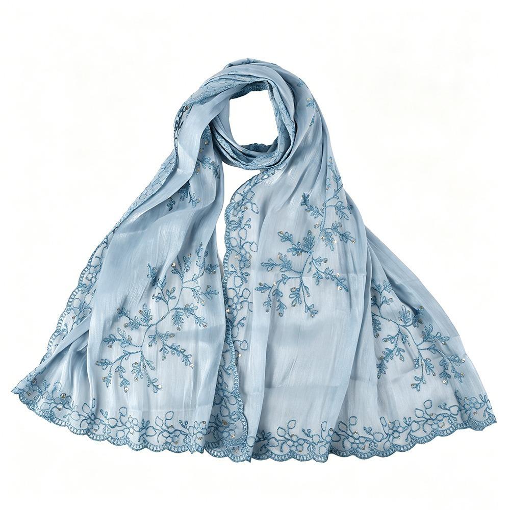 Flowy Sequin Floral Hijab Sparkly Sequin Embroidered Hijab Lace Edge Shawl Wedding Occasion