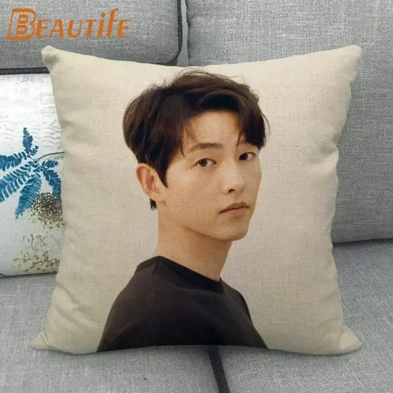 45X45cm Vincenzo Song Joong Ki KPOP Pillow Cover Square Zipper Cotton Linen Fabric Pillow Cases Bedroom Home Decorative Gift