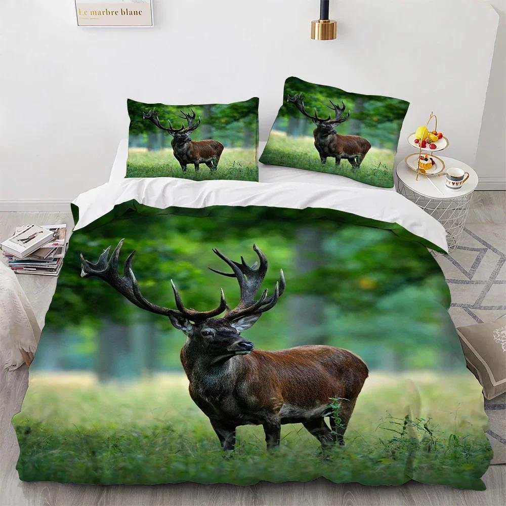 Black Theme Jungle Mose Soft Duvet Cover Set for Boy Ten Girl Bedrom Set 3D Print Grey Elk Der Soft Microfiber Warm Comforter Cover