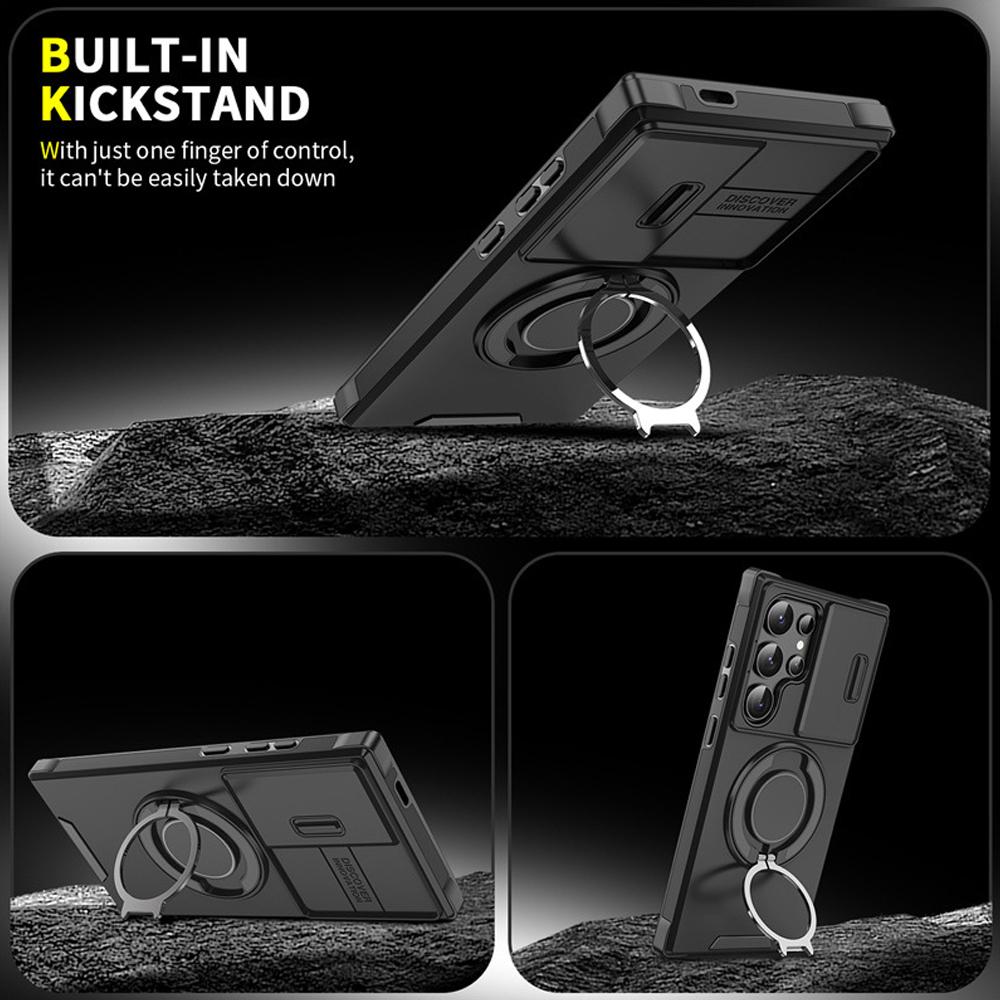 Ring Folding Magnetic Holder Dual Layer Phone Case For Samsung Galaxy S25 Edge S24 S23 Ultra FE Plus S22 S21 Slide Camera Cover