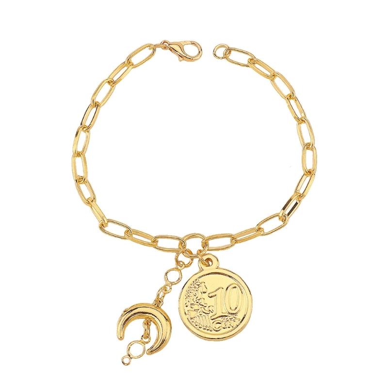 Stylish Celestials Charm Bracelet Featuring Moon Stars Adjustable 14K Gold Chain Wrist Jewelry for Parties Gatherings