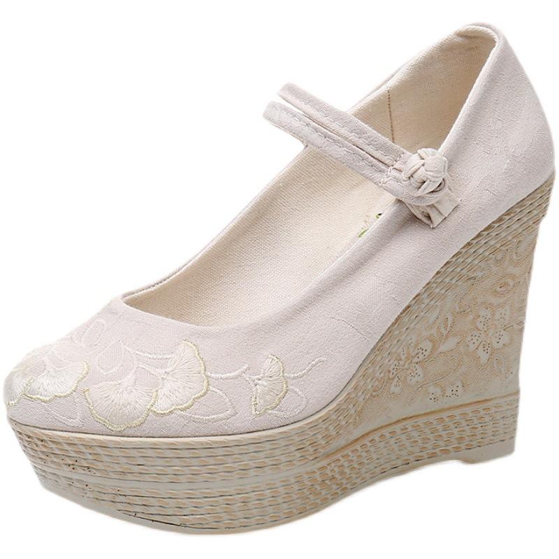 Chunxin ancient style women's shoes Hanfu shoes ethnic style slope heel ancient style heel waterproof table embroidered shoes national style cloth