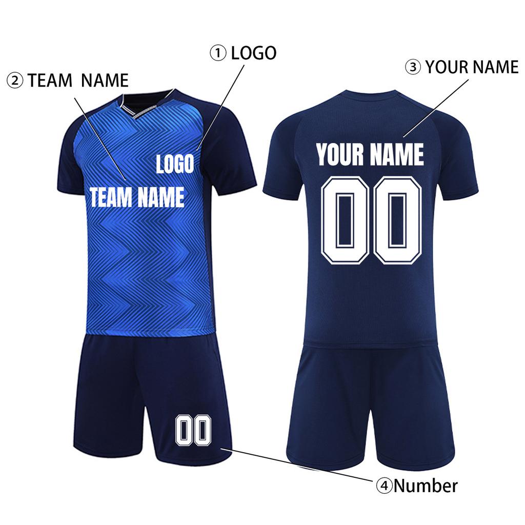 Custom Soccer Jersey Set for Men and Youth Breathable Short Sleeve Shirt and Shorts Two Piece Sportswear Kit for Team Training Match DIY Printing