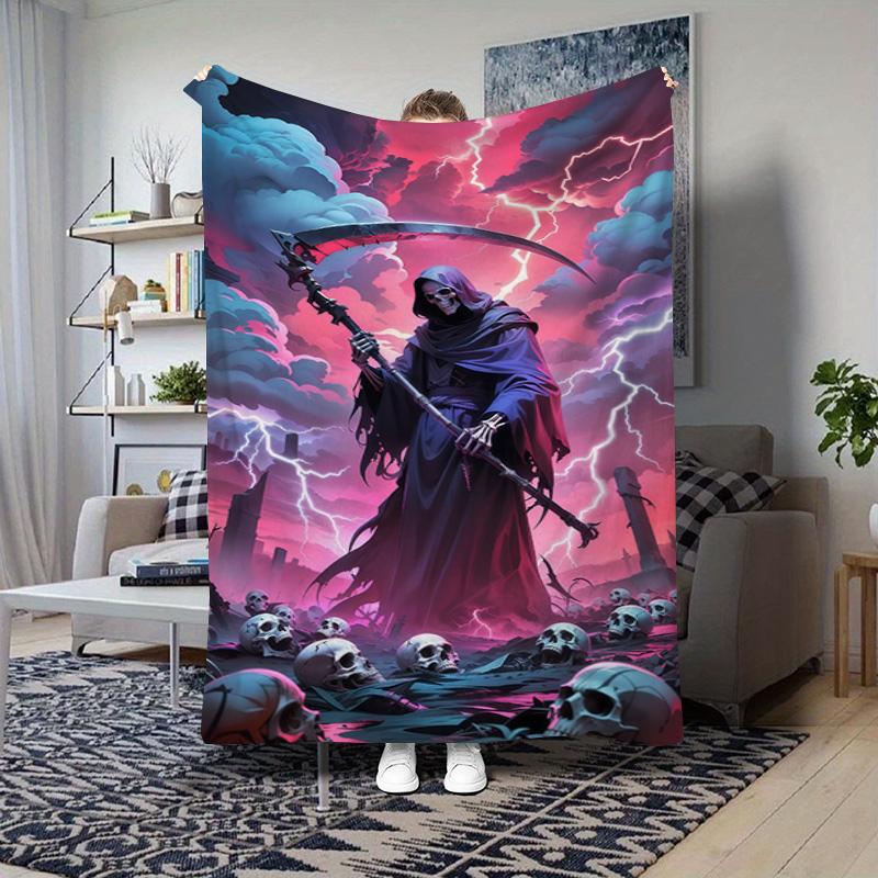 Pink Moon Skull Graveyard Tapestry Blanket Camping Trip Sofa Blanket Bedroom Office Rest Blanket Sheet