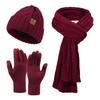 Winter Hat Scarf Gloves Three piece Set Men and Women Outdoor Plus Velvet Ear Protection Warm Knitted Hat Set