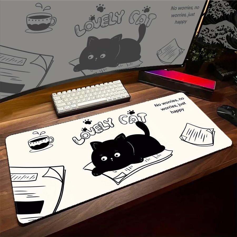 Large Anime Cat Mouse Pads Cute Black Fed Gaming Mousepad Desk Mat Surface Gaming XXL Mousepads Keyboard Cute Desktop Mat