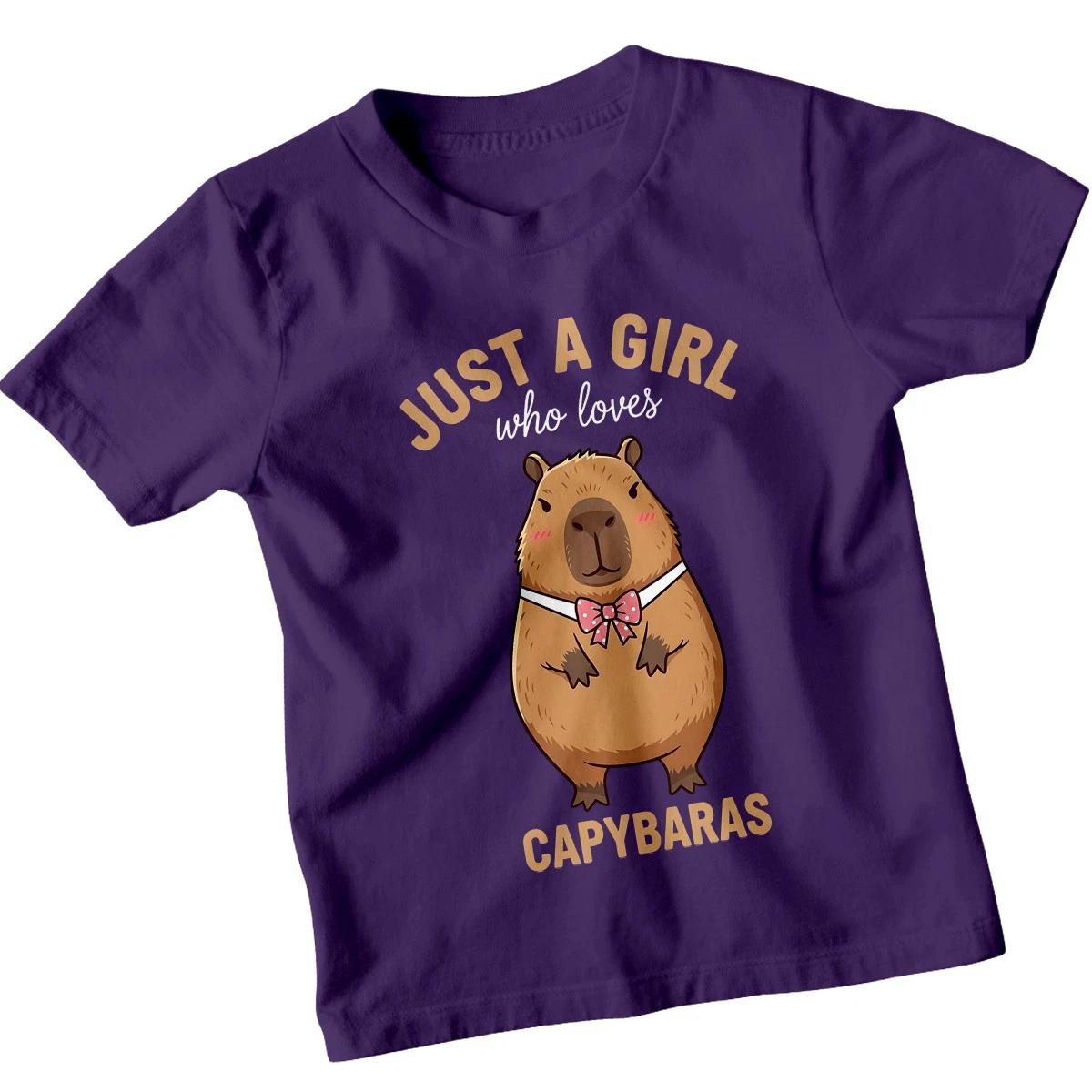 Just A Girl Who Loves Capybaras Animals Girls T-Shirt Cute Cartoon Kids Tee 100